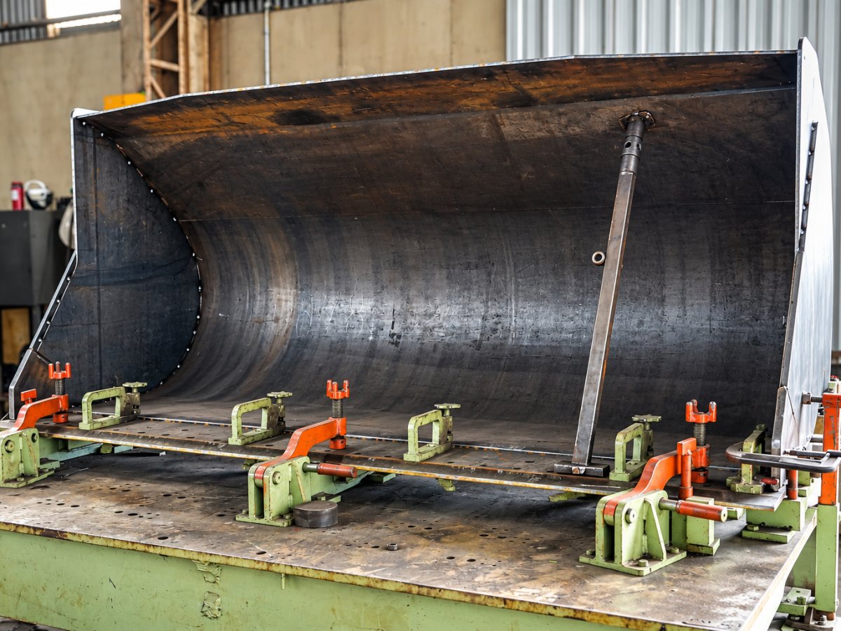 Estrutura metálica de grande porte fabricada para equipamento de construção
